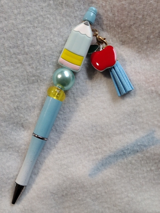 Hadley Faye Creations Other - Stylish Light Blue Pencil Charm Ballpoint Pen with Apple Tassel